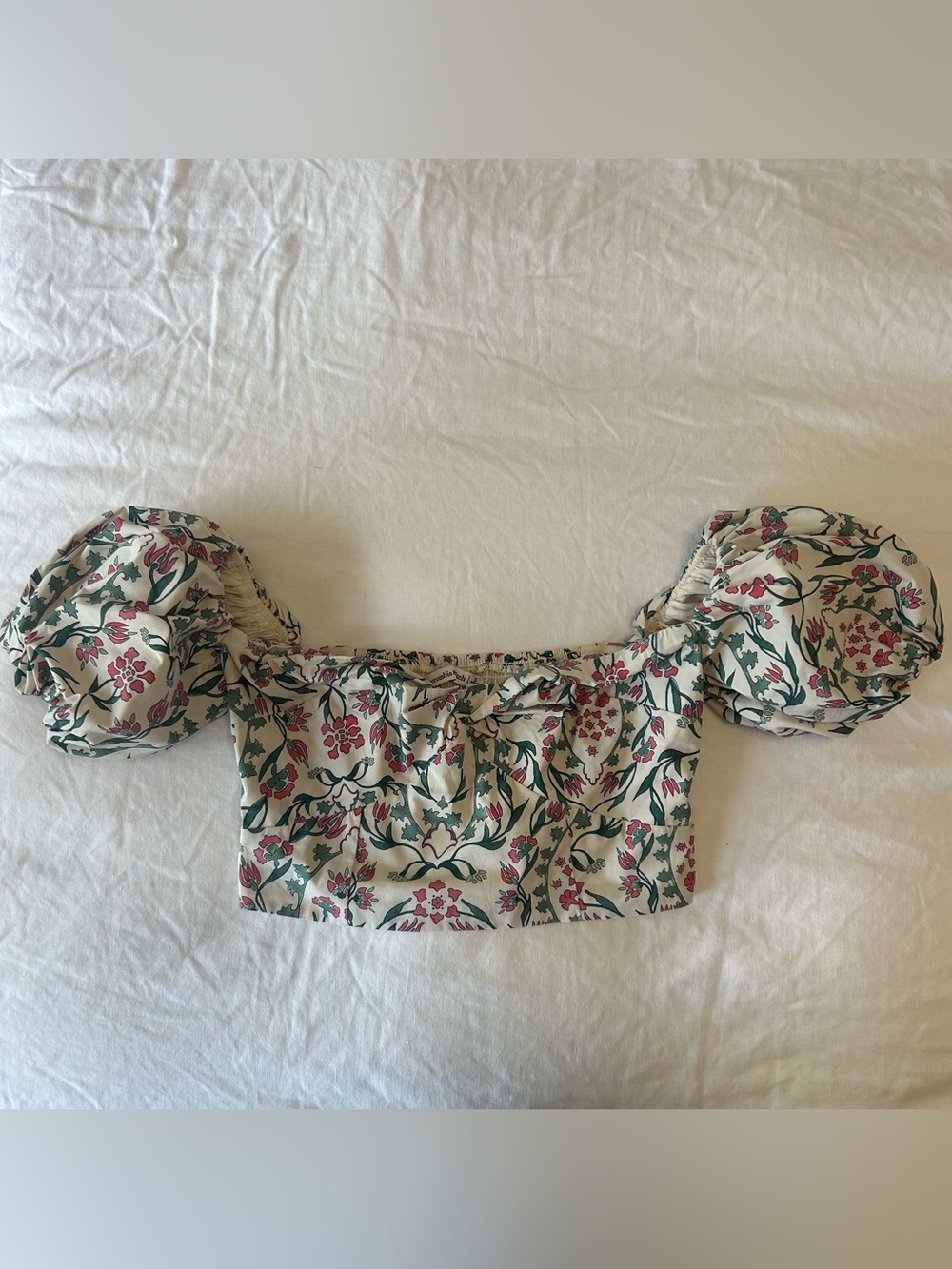 Abercrombie Floral Puff Sleeve Smocked Crop Top Cottagecore Small